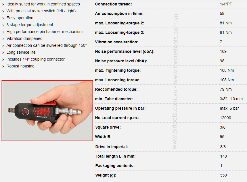 sung khi nen ks tools 515.3830, ks tools air impact driver 515.3830